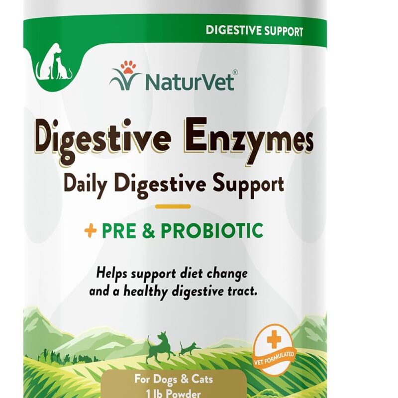 NaturVet – Digestive Enzymes - Plus Probiotics & Prebiotics – Helps Support Diet Change & A Healthy Digestive Tract – for Dogs & Cats – 1 lb Powder