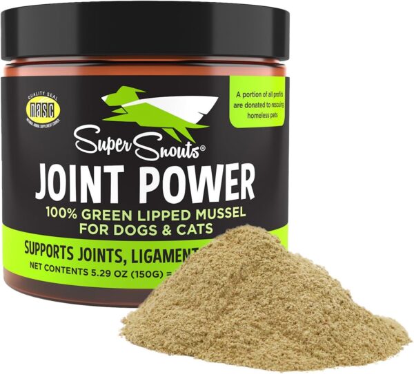 Super Snouts Joint Power – 5.29 oz Powder – Joint Supplement for Dogs and Cats with 100% Green Lipped Mussel Helps Ease Discomfort & Stiffness– Made in The USA