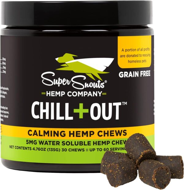 Super Snouts Chill + Out– 30 Soft Chews – Calming Chews for Dogs and Cats Help Maintain Your Pet’s Emotional Balance – Made in The USA