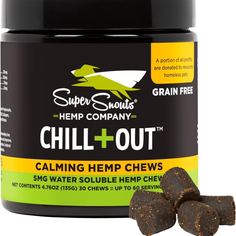 Super Snouts Chill + Out– 30 Soft Chews – Calming Chews for Dogs and Cats Help Maintain Your Pet’s Emotional Balance – Made in The USA