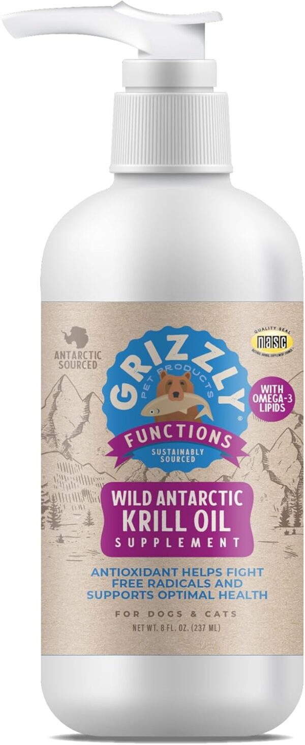 Grizzly Wild Antarctic Krill Oil All-Natural Antioxidant Dog Food Supplement, 8 oz