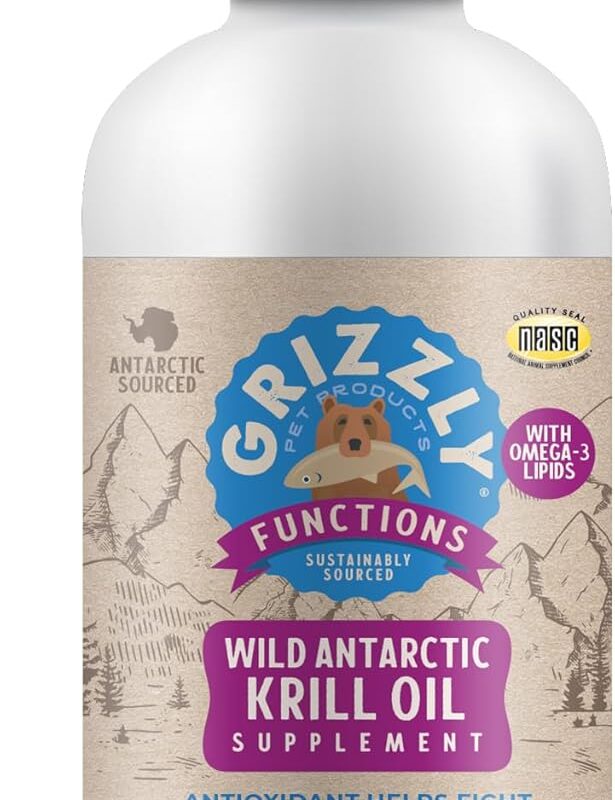 Grizzly Wild Antarctic Krill Oil All-Natural Antioxidant Dog Food Supplement, 8 oz