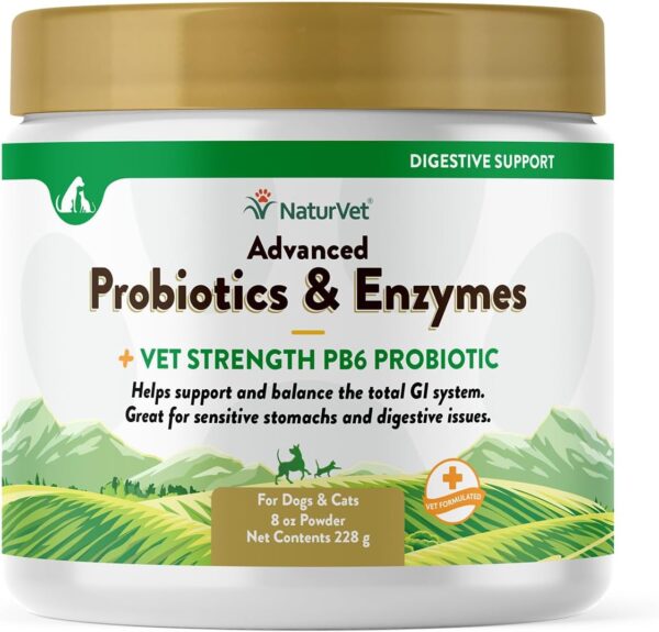 NaturVet – Advanced Probiotics & Enzymes Plus Vet Strength PB6 Probiotic Supports and Balances Pets with Sensitive Stomachs & Digestive Issues for Dogs & Cats
