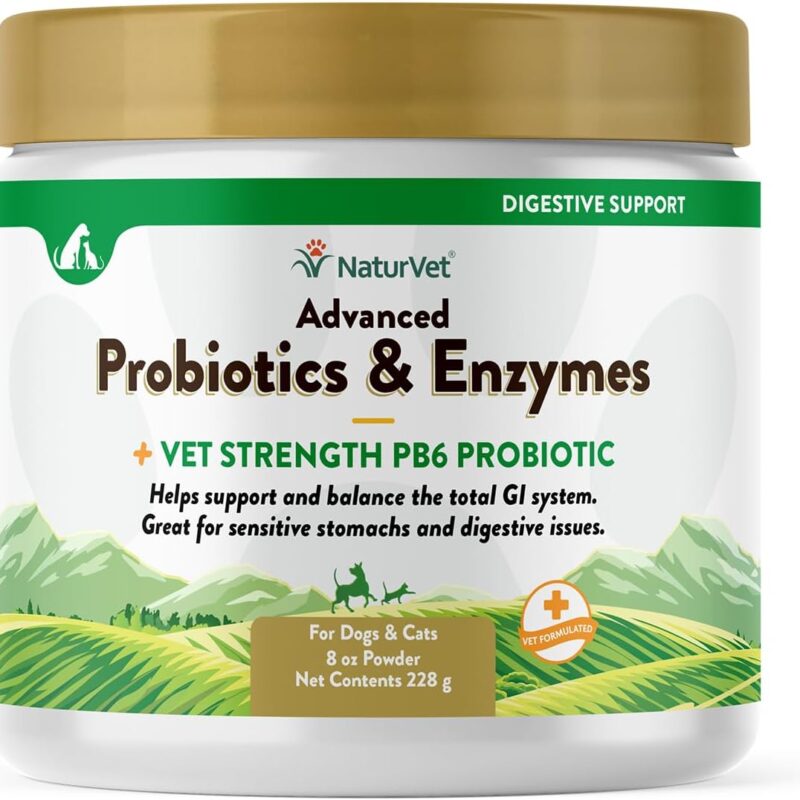 NaturVet – Advanced Probiotics & Enzymes Plus Vet Strength PB6 Probiotic Supports and Balances Pets with Sensitive Stomachs & Digestive Issues for Dogs & Cats