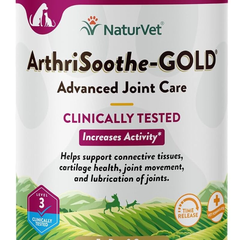 NaturVet – ArthriSoothe-GOLD – Level 3 Advanced Joint Care | Clinically Tested to Support Connective Tissue, Cartilage Health & Joint Movement | Enhanced with Glucosamine, MSM, Chondroitin & Green Lipped Mussel | For Dogs & Cats | 120 Chewable Tablets