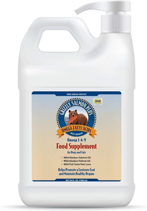 Grizzly Salmon Plus Omega Fatty Acids Food Supplement for Dogs & Cats (Various Sizes) - Wild-Sourced Omega 3-6-9, Wild Alaskan Salmon Oil (64 Fl Oz)