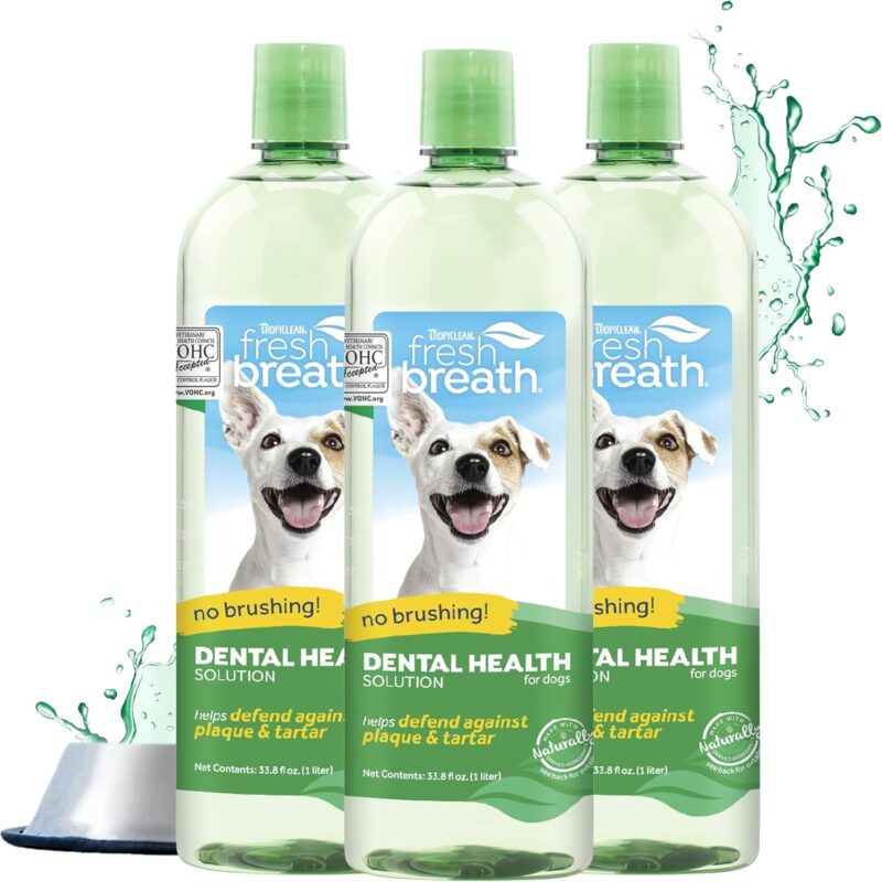 TropiClean Fresh Breath for Dogs 3 Pack | Dog Breath Water Additive Dental Care Dog Breath Freshener Pet Teeth Cleaning Made in USA