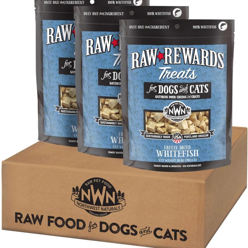 Northwest Naturals Raw Rewards Freeze-Dried Whitefish Treats for Dogs and Cats - Bite-Sized Pieces - Healthy, 1 Ingredient, Human Grade Pet Food, All Natural - 10 Oz (Pack of 3)