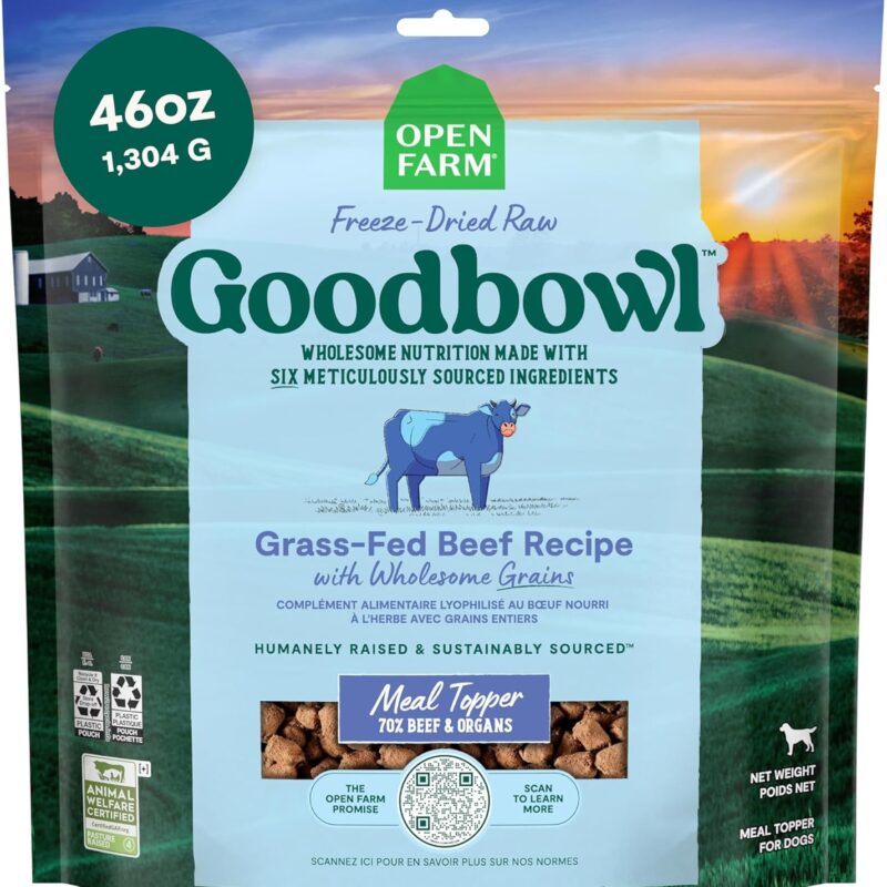 Open Farm Goodbowl Dog Food Topper, Freeze Dried Raw, Grass-Fed Beef & Wholesome Non-GMO Grains Recipe, 46oz Bag