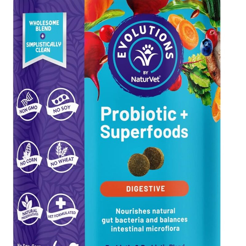 NaturVet Evolutions Probiotic & Superfoods 180ct Soft Chews for Dogs - Prebiotic & Probiotic Blend, Digestive Enzymes, Bone Broth, Omega's - Nourishes Natural Gut Bacteria and Intestinal Microflora