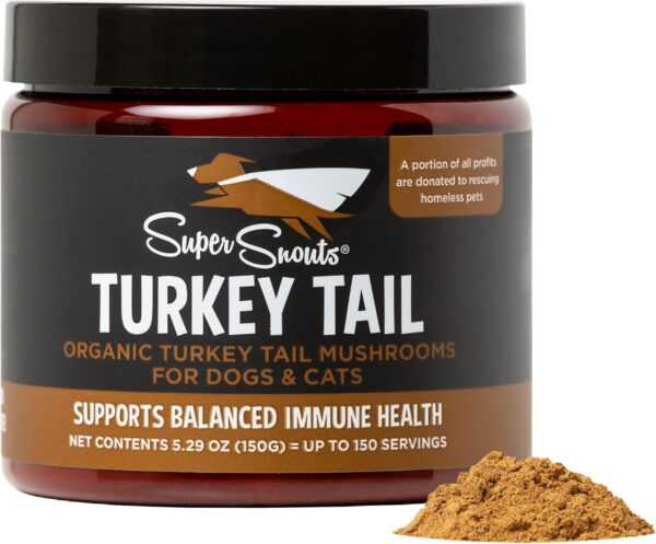 Super Snouts Turkey Tail Mushroom Supplement Powder for Dogs & Cats Organic Antioxidant & Inflammation Support, Immune Support