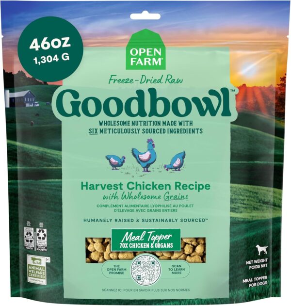 Open Farm Goodbowl Dog Food Topper, Freeze Dried Raw, Harvest Chicken & Wholesome Non-GMO Grains Recipe, 46oz Bag
