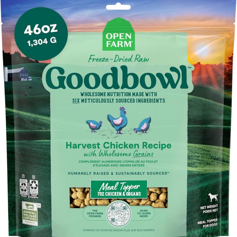 Open Farm Goodbowl Dog Food Topper, Freeze Dried Raw, Harvest Chicken & Wholesome Non-GMO Grains Recipe, 46oz Bag