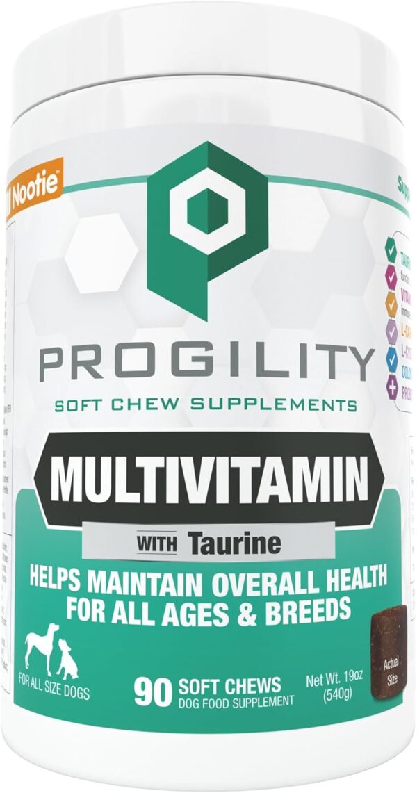 Nootie Progility Multvitamin for Dogs, Multivitamin Supplement for Dogs with Taurine, 90 Soft Chews per Container