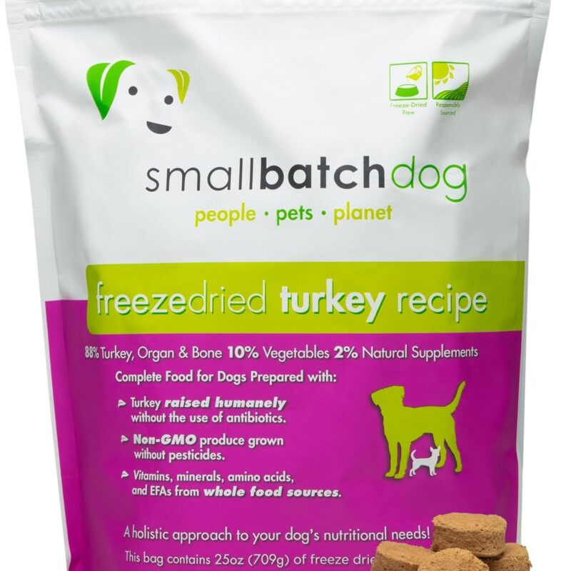 smallbatch Pets Freeze-Dried Premium Raw Food Diet for Dogs, 25oz, Turkey Recipe, Bulk Bag, Made in The USA, Organic Produce, Humanely Raised Meat, Hydrate and Serve Patties, Wholesome & Health