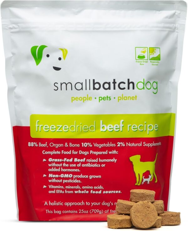 smallbatch Pets Freeze-Dried Premium Raw Food Diet for Dogs, 25oz, Beef Recipe, Bulk Bag, Made in The USA, Organic Produce, Humanely Raised Meat, Hydrate and Serve Patties, Wholesome & Healthy