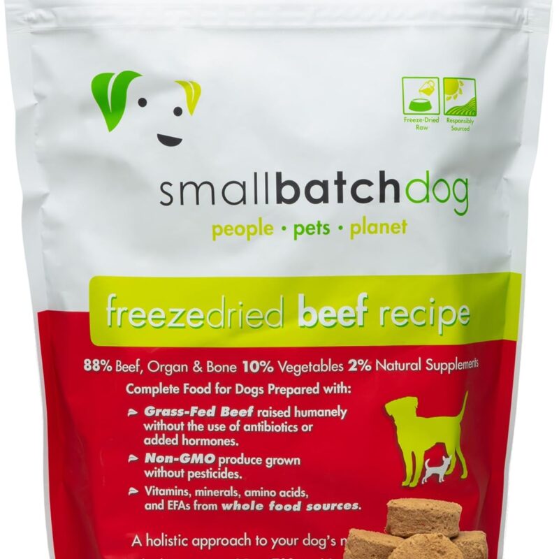 smallbatch Pets Freeze-Dried Premium Raw Food Diet for Dogs, 25oz, Beef Recipe, Bulk Bag, Made in The USA, Organic Produce, Humanely Raised Meat, Hydrate and Serve Patties, Wholesome & Healthy