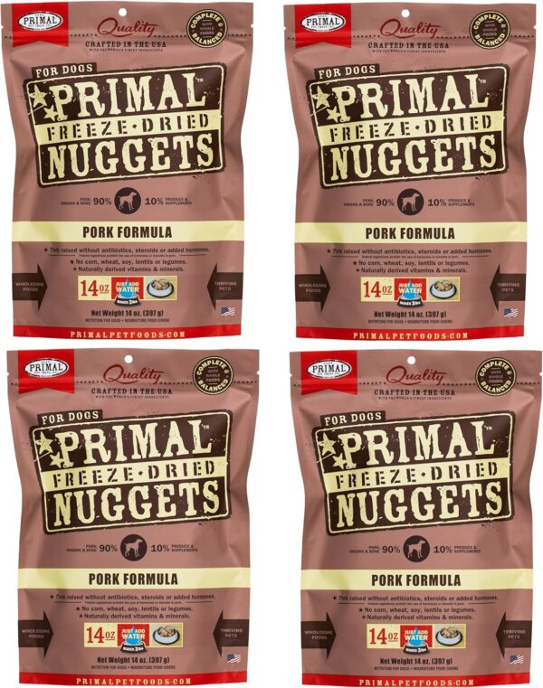 Primal Freeze Dried Raw Dog Food Nuggets, Pork, 14 oz (Pack of 4)