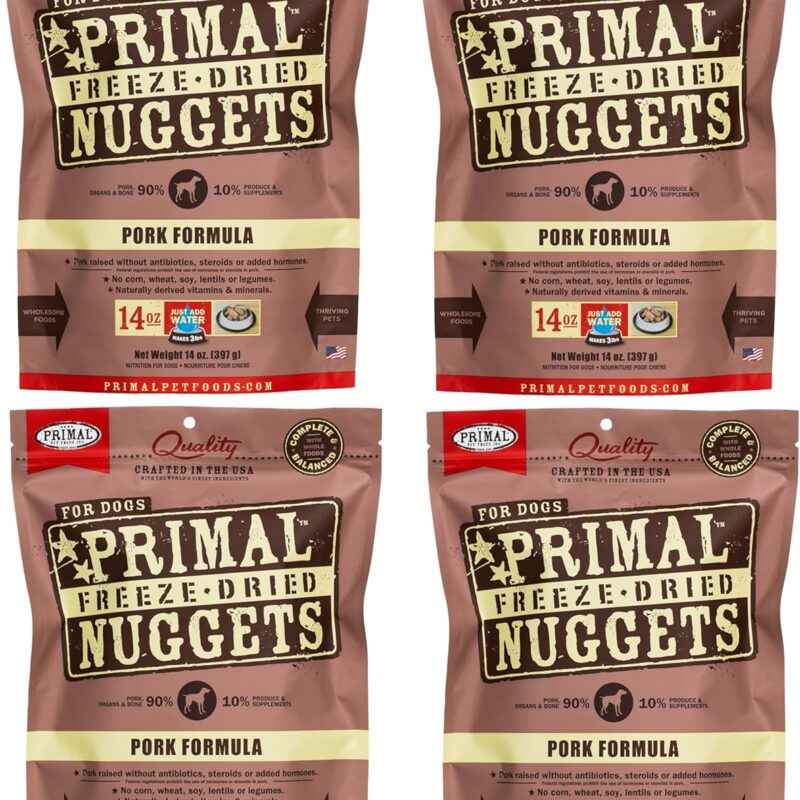 Primal Freeze Dried Raw Dog Food Nuggets, Pork, 14 oz (Pack of 4)