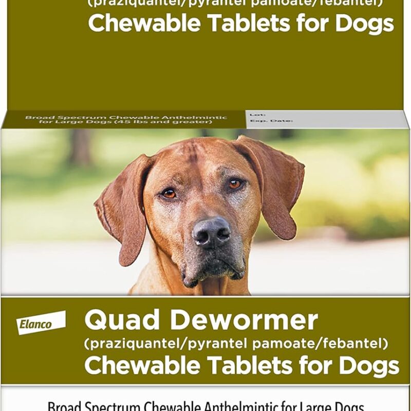 Elanco Chewable Quad Dewormer for Large Dogs, 45 lbs and over, 2 chewable tablets