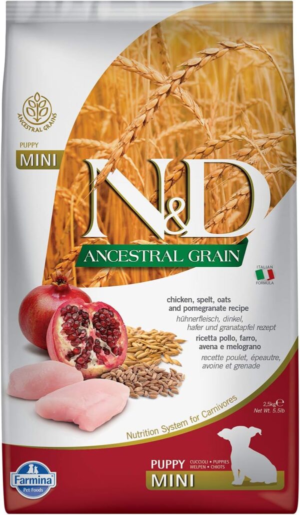 Farmina N&D Ancestral Grain Chicken Spelt Oats and Pomegranate Puppy Mini 5.5 lbs