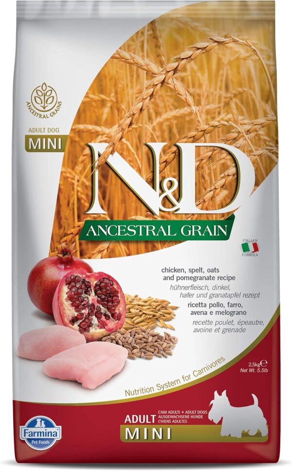 Farmina N&D Ancestral Grain Chicken Spelt Oats and Pomegranate Adult Mini 5.5 lbs